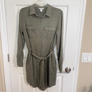 Daily Ritual Army Green Shirt Dress Dress with matching belt size 4